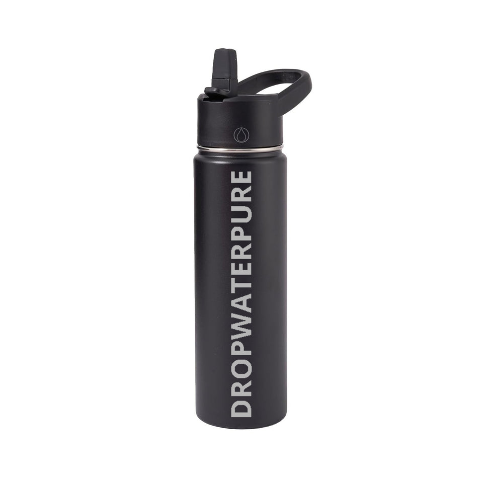 Dropwaterpure Metal Water Container with Straw and Broad Opening Cap, Stainless Steel